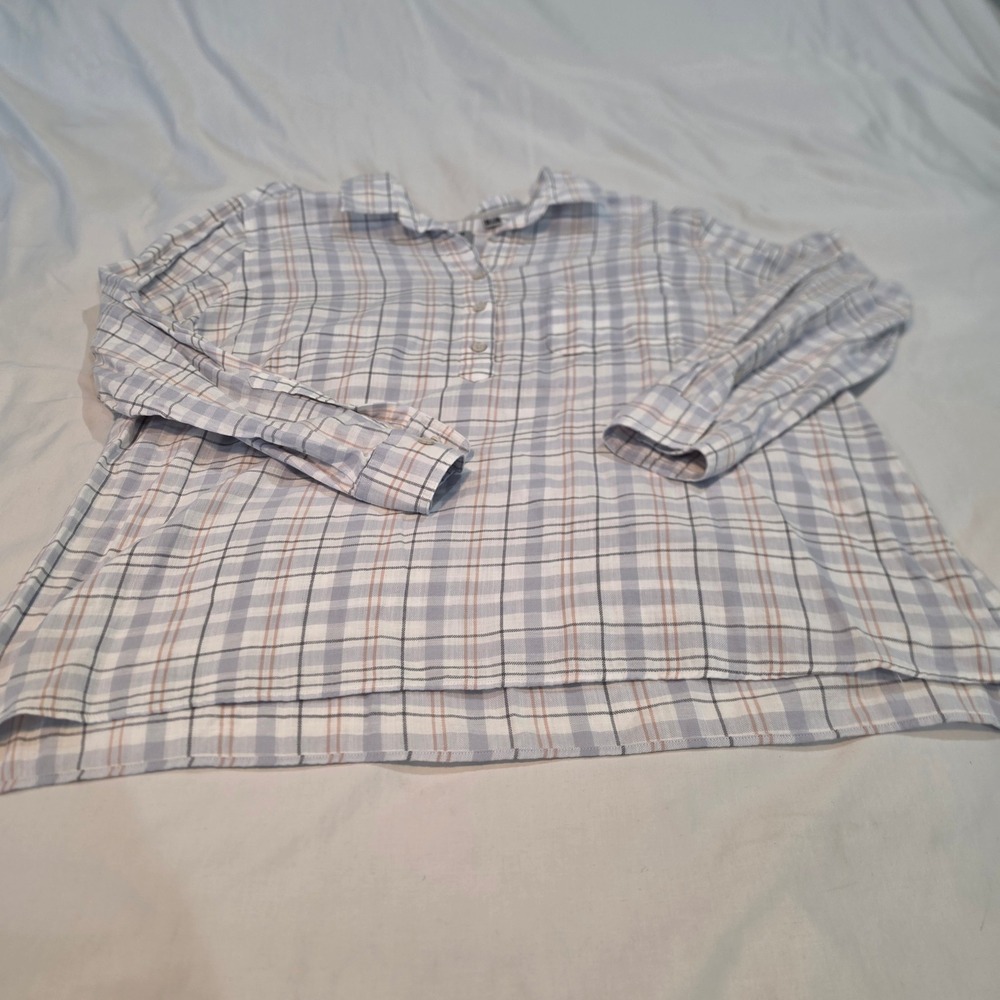 Ridgecut Flannel Shirt Women 2X Blue Plaid Excellent Cotton Henley Long Sleeve